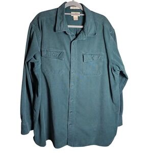 LL Bean 100% Cotton Shammy Teal Green Soft Thick Button Up Traditional Fit XXLT
